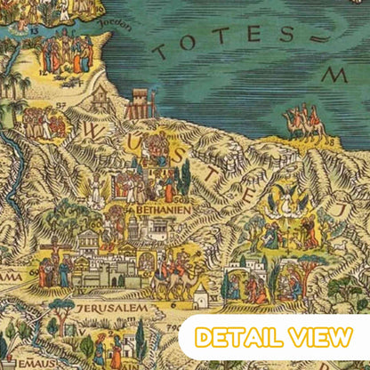 Detail of palestine from holy land biblical map puzzle 1930s life of jesus palestine color lithograph