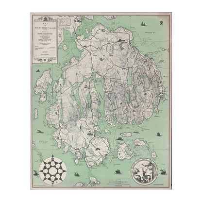 Map of Mount Desert Island, Maine, showing Acadia National Park