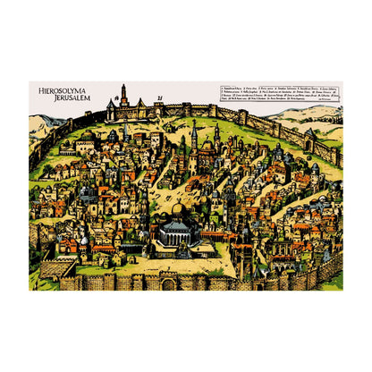 16th-century map of Jerusalem by Braun and Hogenberg, detailed geography and architecture.