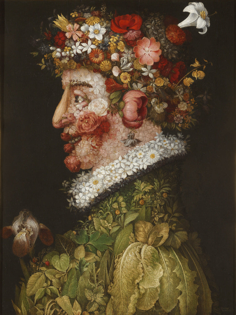 Arcimboldo's La Primavera depicting a woman's profile made of colorful spring flowers