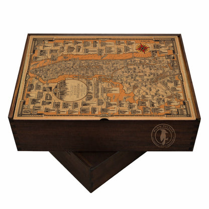 Elegant wooden puzzle box with Ernest Dudley Chase's Manhattan map cover art