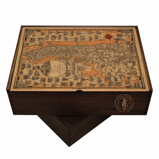 Elegant wooden puzzle box with Ernest Dudley Chase's Manhattan map cover art