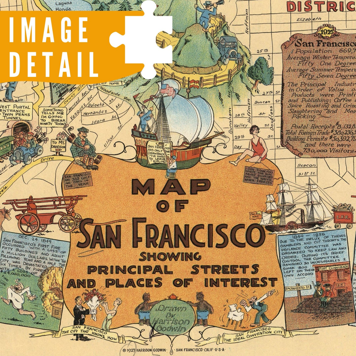 Vintage Pictorial Map of San Francisco | Art Wooden Puzzle