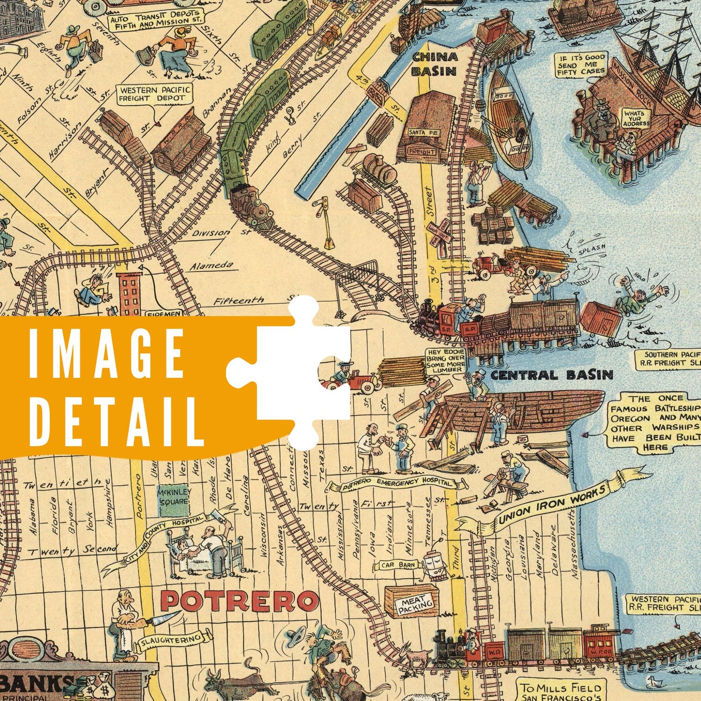 Vintage Pictorial Map of San Francisco | Art Wooden Puzzle