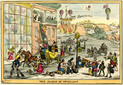 William Heath's The March of Intellect, a bustling 19th-century London street full of steam inventions.
