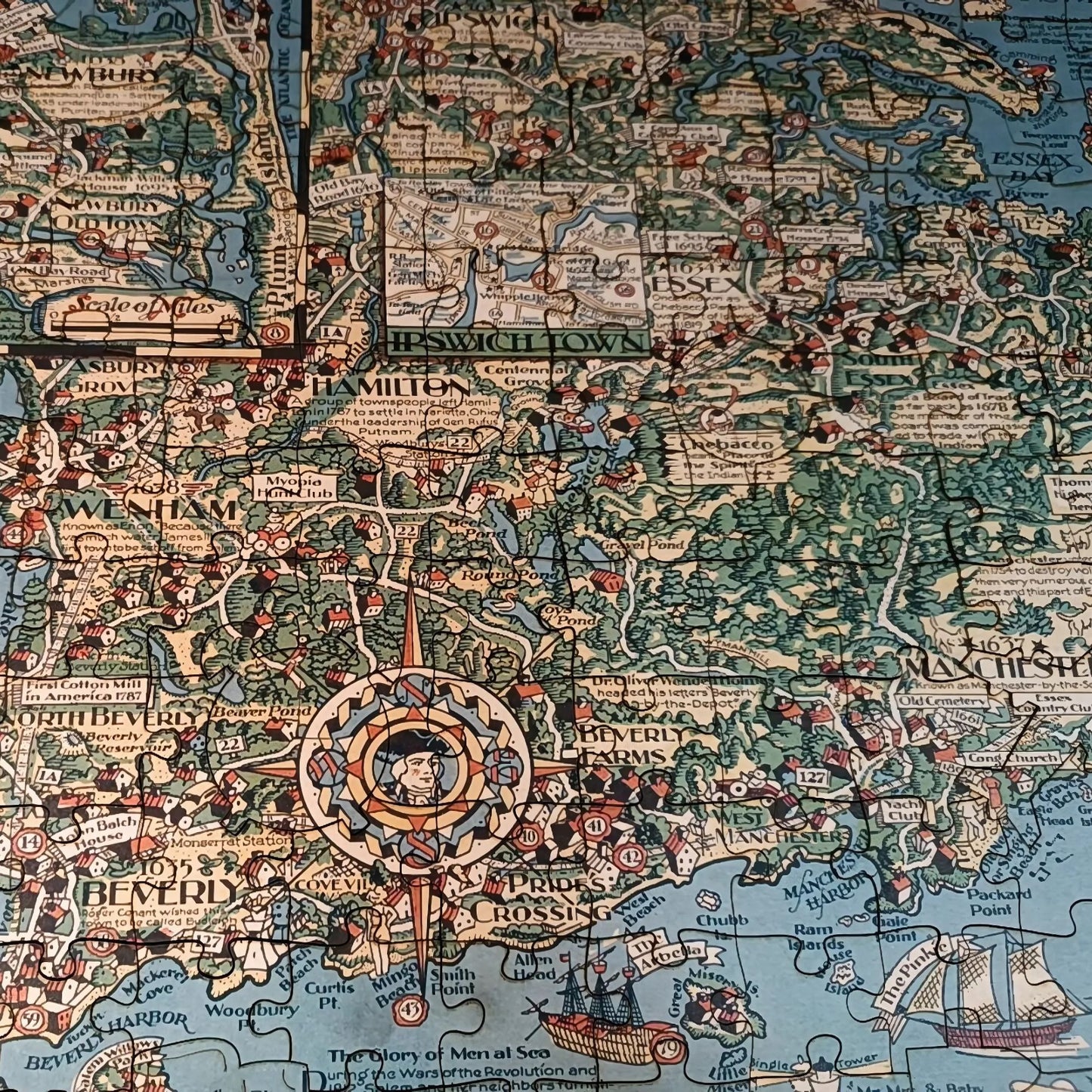 Vintage Cape Ann North Shore COMPLETE Map | Wooden Jigsaw Puzzle | Essex County Massachusetts