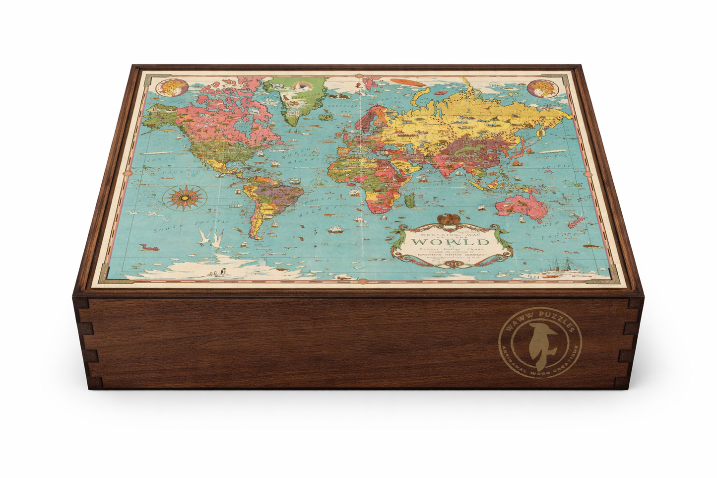 Mercator Map of the World by Dudley Chase - Premium Wooden Jigsaw Puzzle