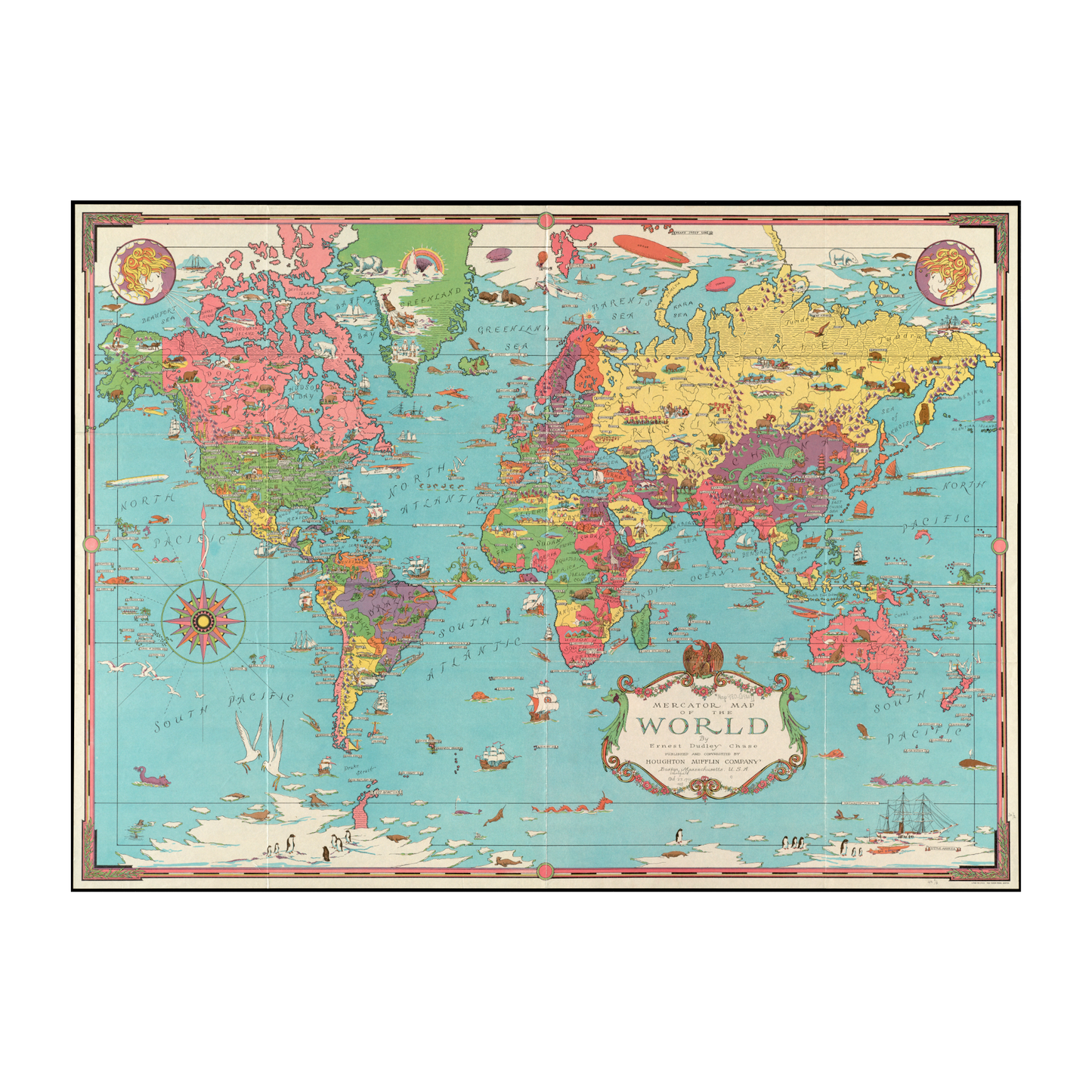 Mercator Map of the World by Dudley Chase - Premium Wooden Jigsaw Puzzle