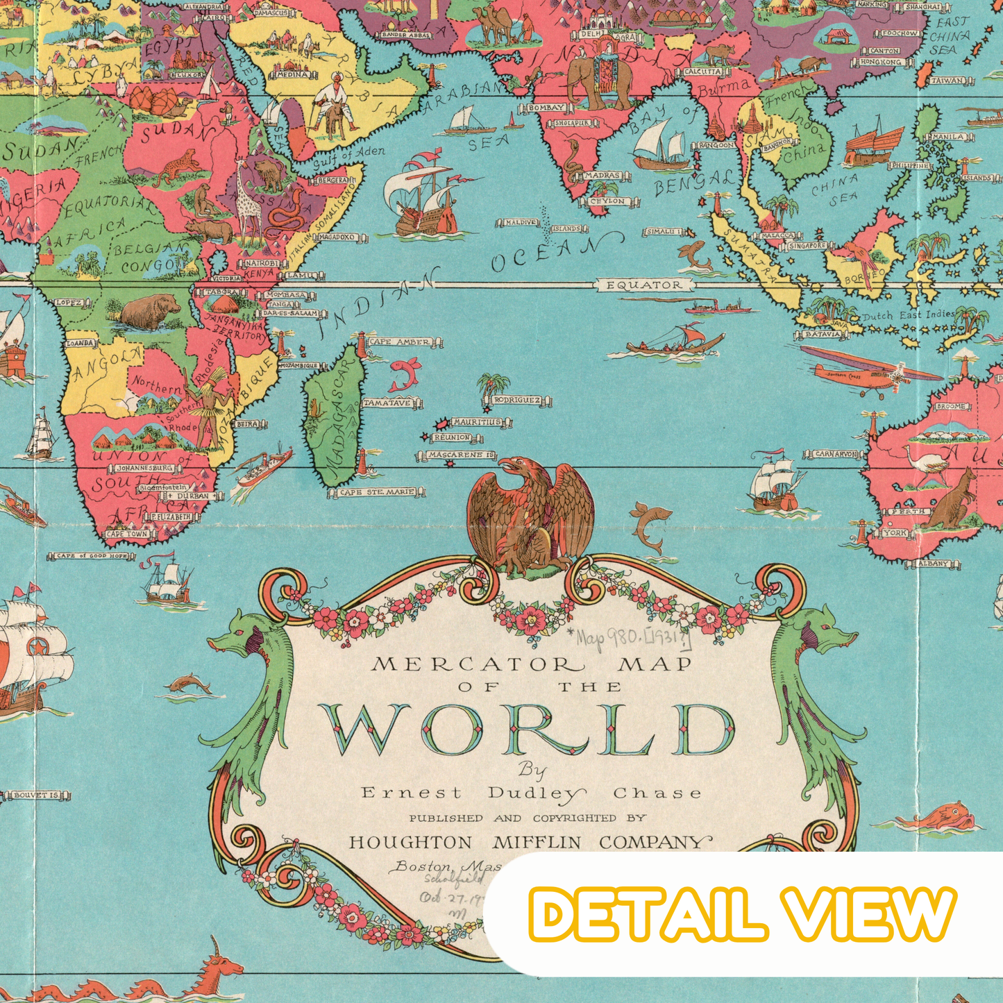 Mercator Map of the World by Dudley Chase - Premium Wooden Jigsaw Puzzle