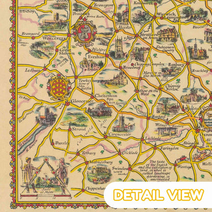 Vintage map of Gloucestershire with illustrations and text