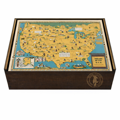 premium wooden puzzle box with Louise E. Jefferson's Indians of the U.S.A. artwork
