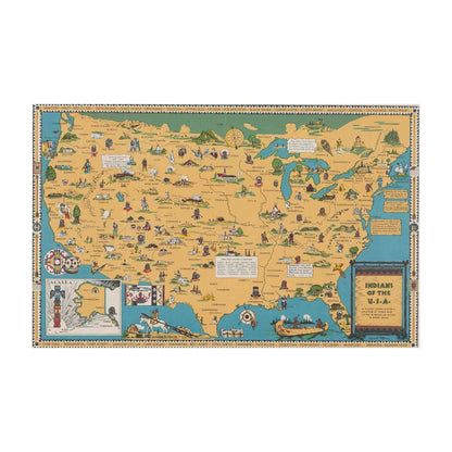 Louise E. Jefferson's 1940s map showing Native American territories with cultural depictions
