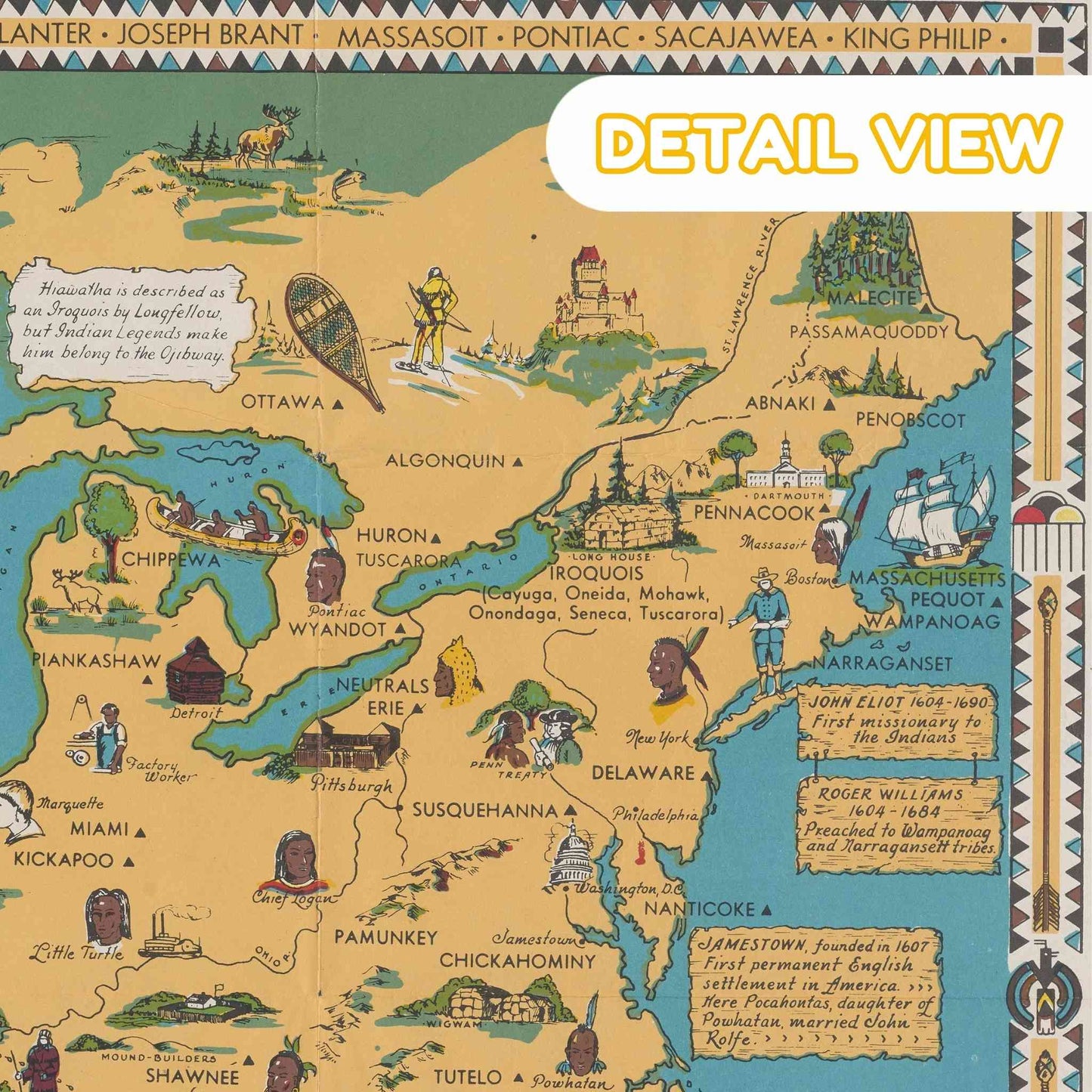 Detail of native american tribal regions from native american tribes puzzle color illustrated map