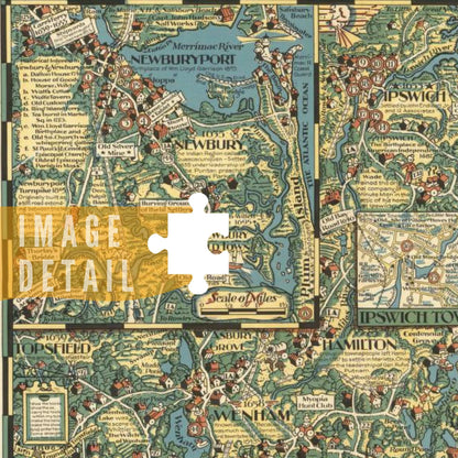 Vintage Cape Ann North Shore COMPLETE Map | Wooden Jigsaw Puzzle | Essex County Massachusetts