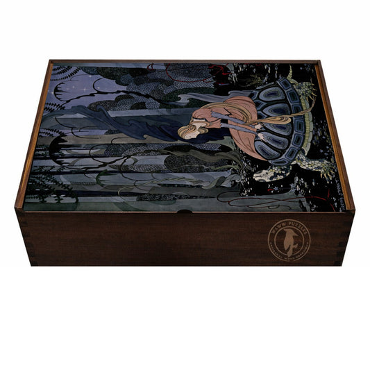 Puzzle box featuring Sterrett's Old French Fairy Tales illustration, crafted from premium wood for art lovers.