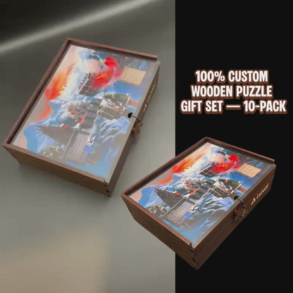 Custom Wooden Puzzle — Corporate Gift Set (Pack of 10) | Engraved Box + Logo