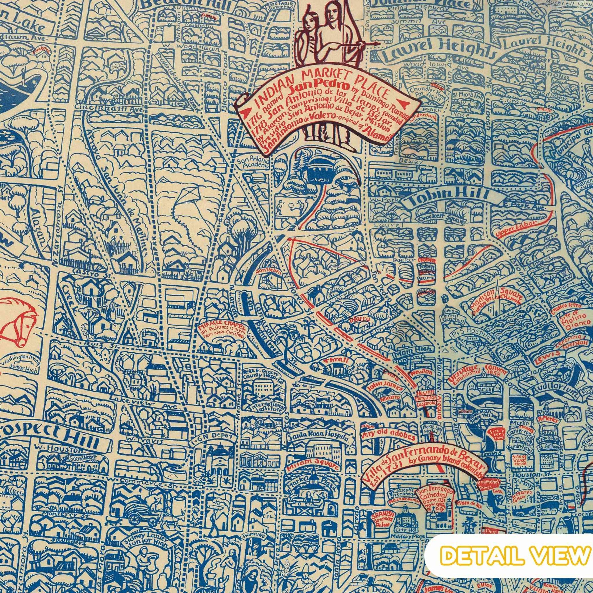 San Antonio, Texas map with detailed street names and landmarks, featuring a prominent sign for 'Indian Market Place'.