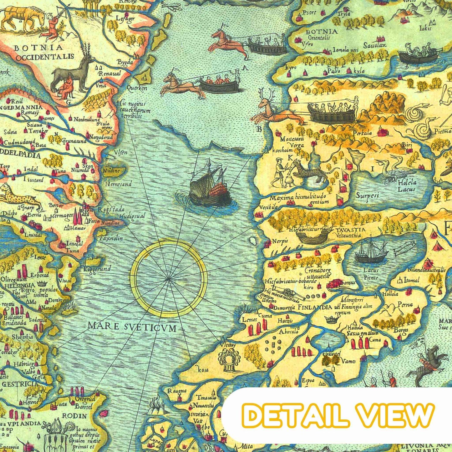 Detail of sea monsters from carta marina by olaus magnus renaissance cartography 1539