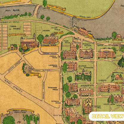 Detail of smith college campus buildings and tree-lined paths from smith college massachusetts wooden jigsaw puzzle