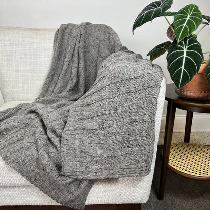 Smoke Gray Alpaca Merino Cable Knit Throw Blanket Cozy Luxury Home Decor