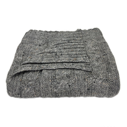 Smoke Gray Alpaca Merino Cable Knit Throw Blanket Cozy Luxury Home Decor