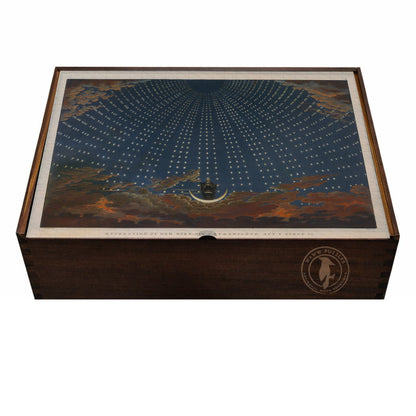 Wooden puzzle box featuring The Hall of Stars with celestial design by Karl Thiele