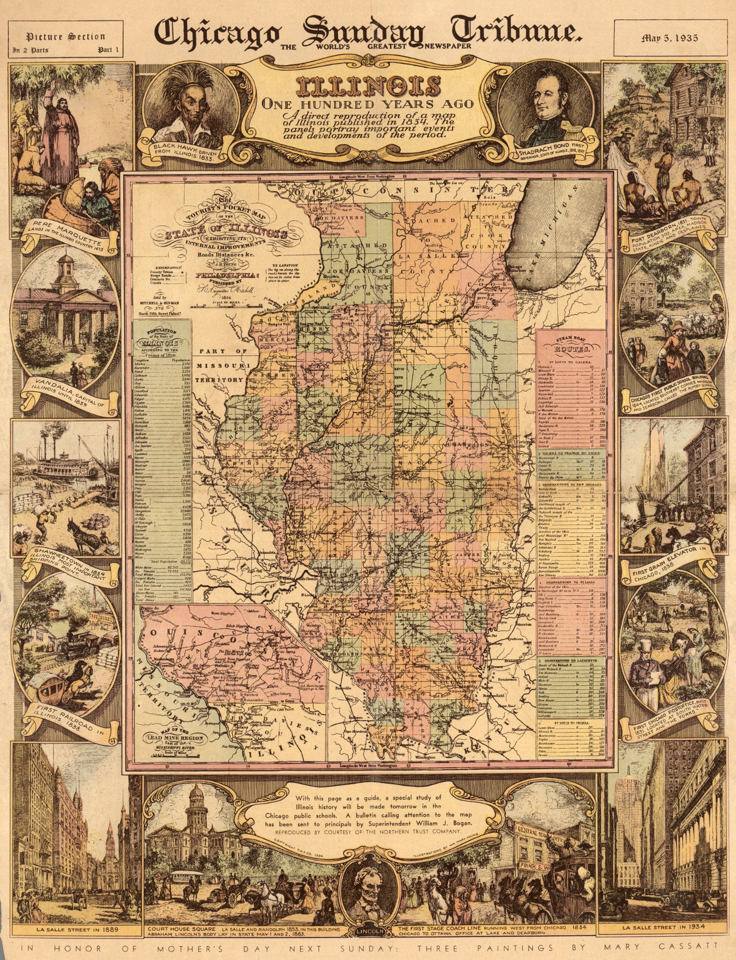 S. Augustus Mitchell's detailed map of 19th-century Illinois with counties and routes