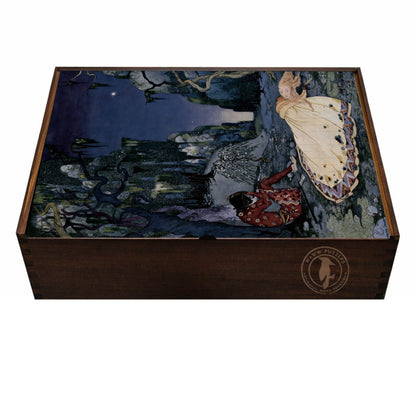 Puzzle box featuring Sterrett's Old French Fairy Tales illustration, crafted from premium wood for art lovers.