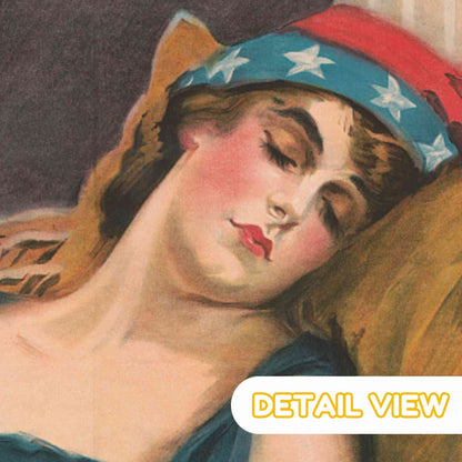 James Montgomery Flagg's 1917 poster features America asleep in a rocking chair wrapped in stars and stripes.