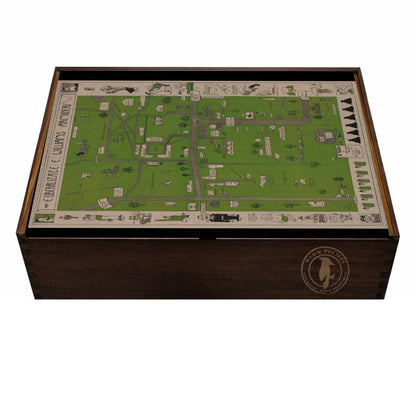 Artisanal wooden puzzle box with a vintage map of Williams College, 1935