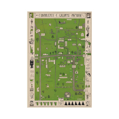 Map of the Williams College campus layout with various icons and text on a white background