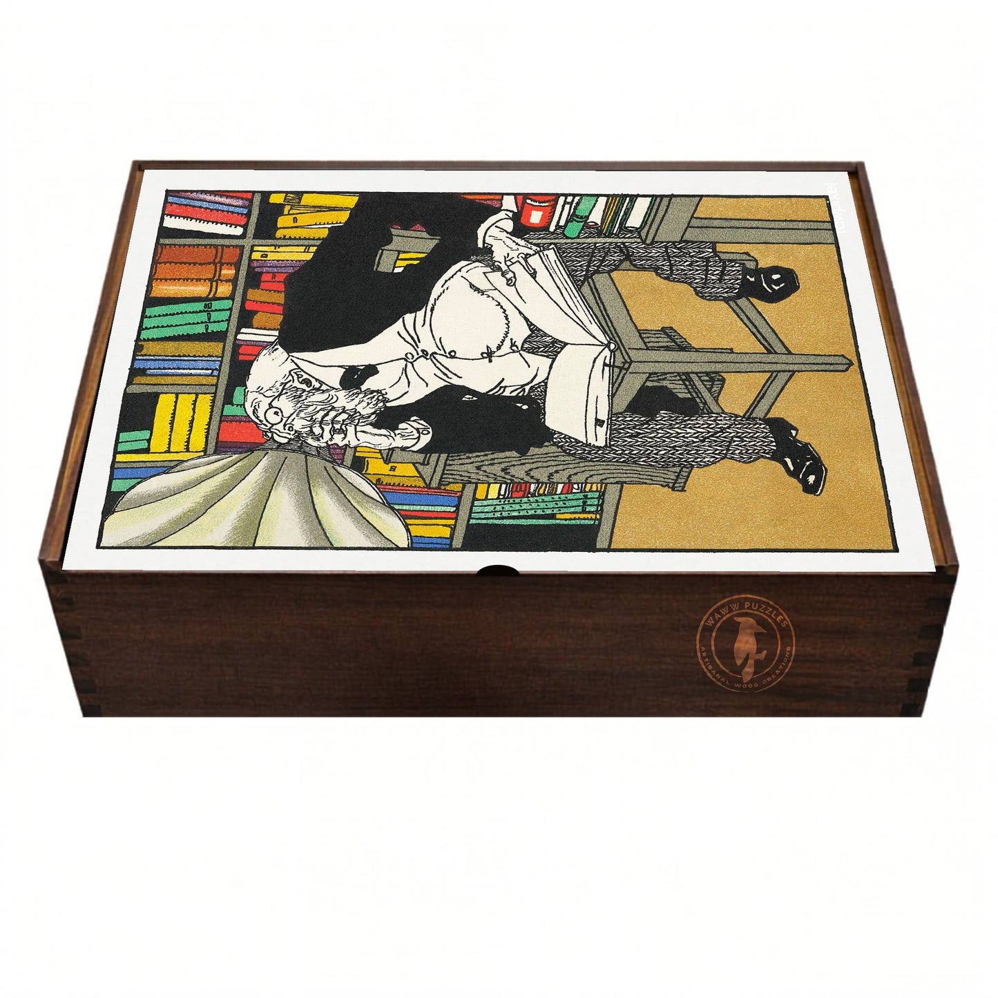 Premium wooden puzzle box featuring Moriz Jung's The Dialectician artwork