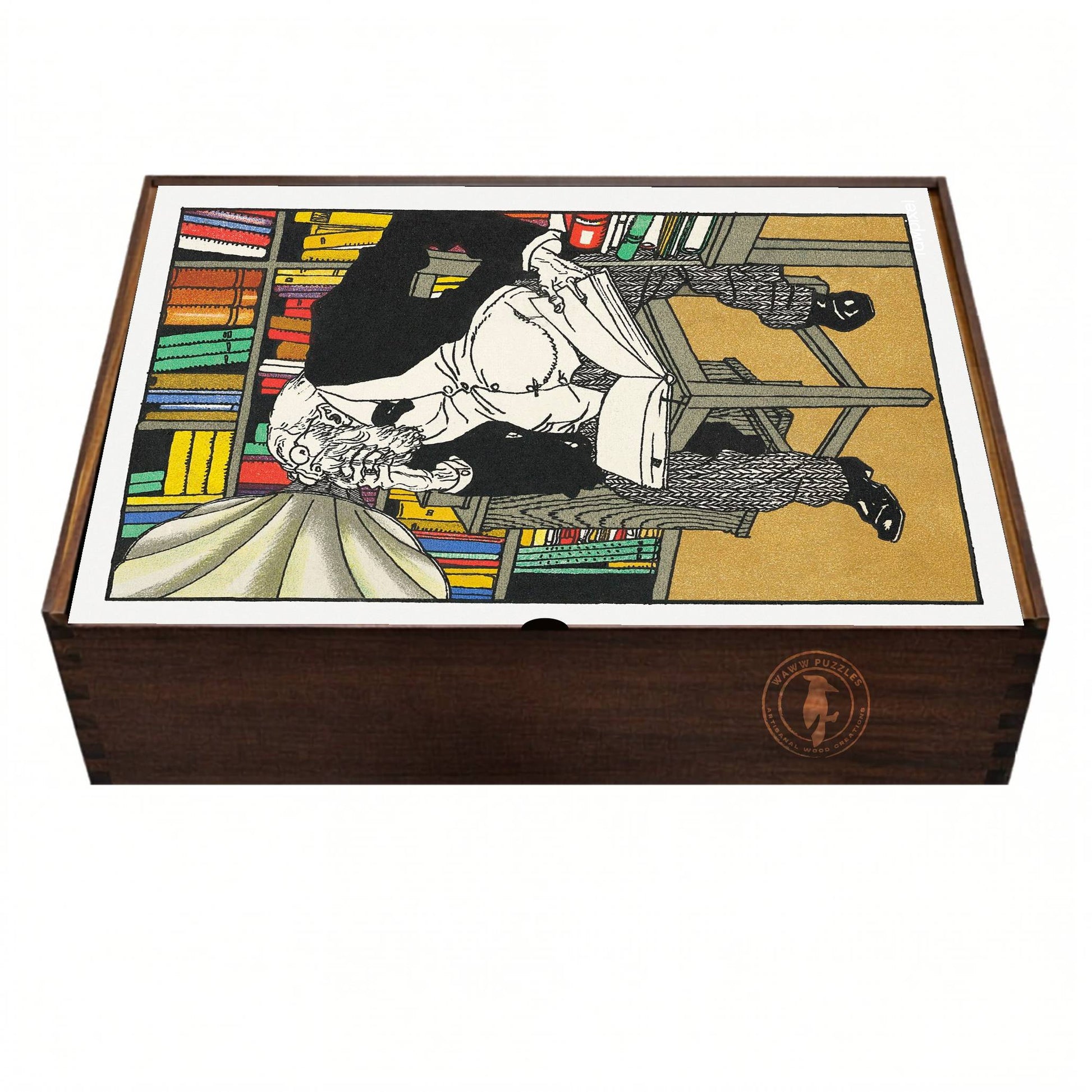 Premium wooden puzzle box featuring Moriz Jung's The Dialectician artwork