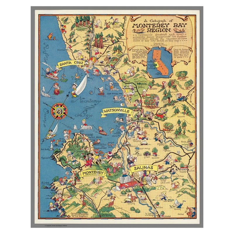 CALIFORNIA, MONTEREY BAY Wooden Puzzle | Vintage Pictorial Map | Adult Jigsaw Puzzles