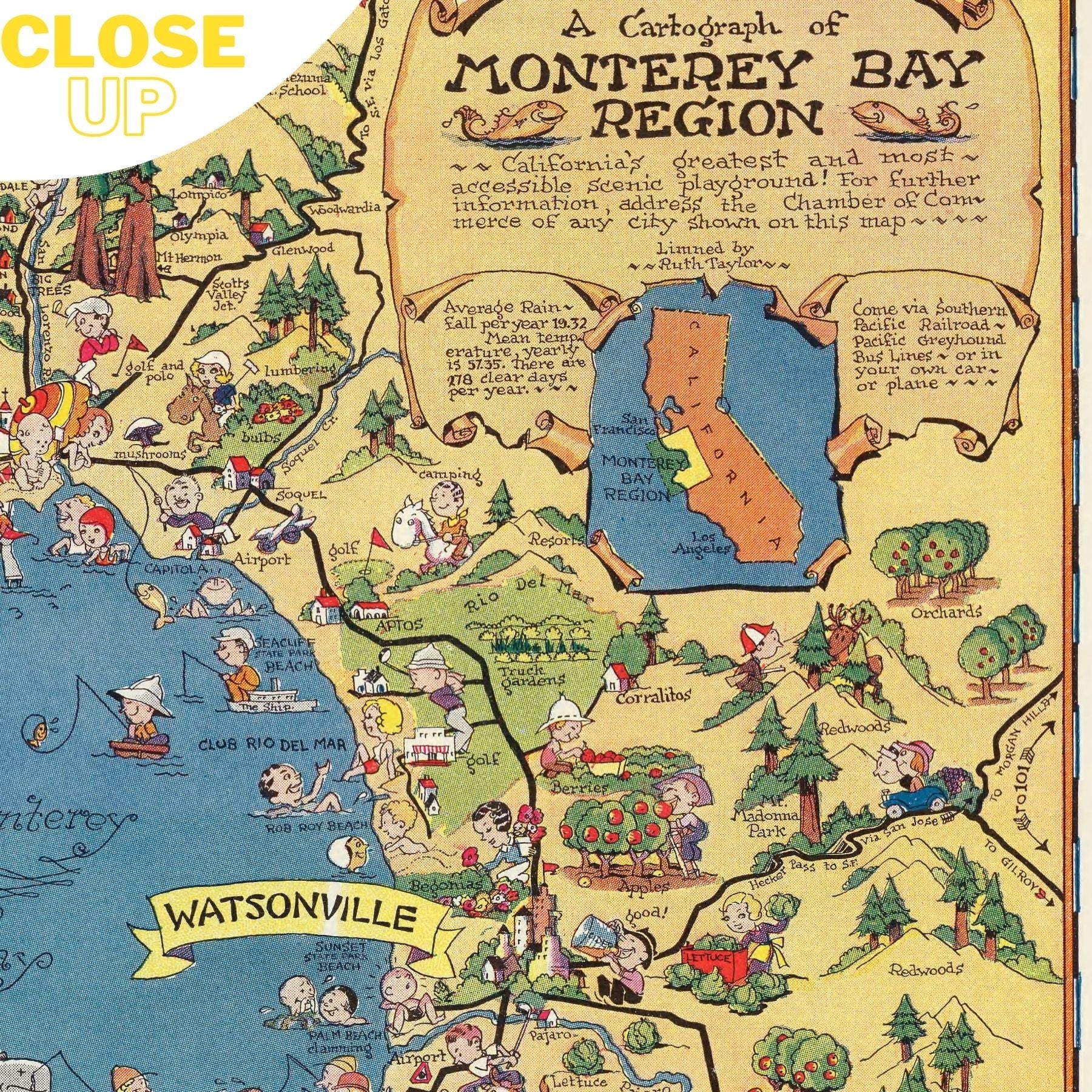 CALIFORNIA, MONTEREY BAY Wooden Puzzle | Vintage Pictorial Map | Adult Jigsaw Puzzles