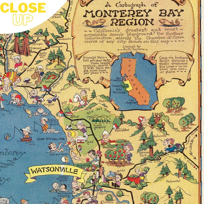 CALIFORNIA, MONTEREY BAY Wooden Puzzle | Vintage Pictorial Map | Adult Jigsaw Puzzles