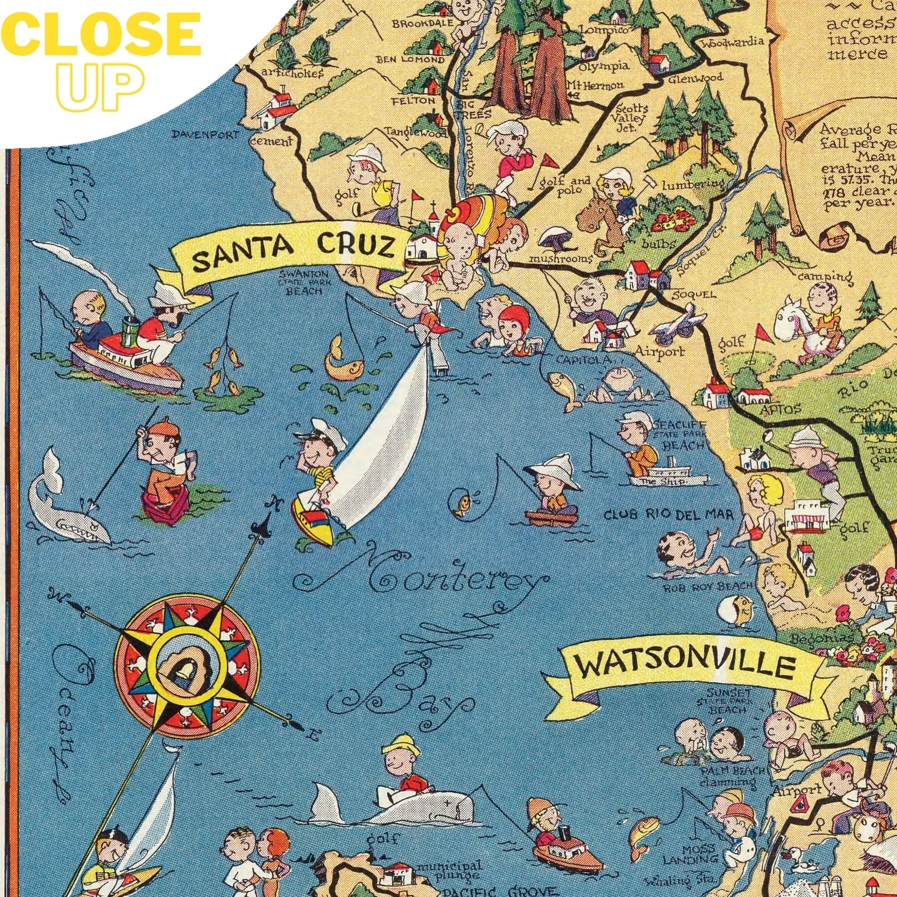 CALIFORNIA, MONTEREY BAY Wooden Puzzle | Vintage Pictorial Map | Adult Jigsaw Puzzles