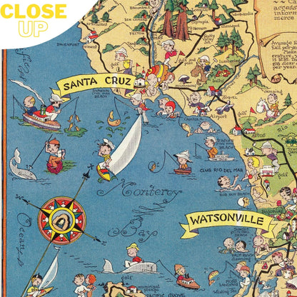 CALIFORNIA, MONTEREY BAY Wooden Puzzle | Vintage Pictorial Map | Adult Jigsaw Puzzles
