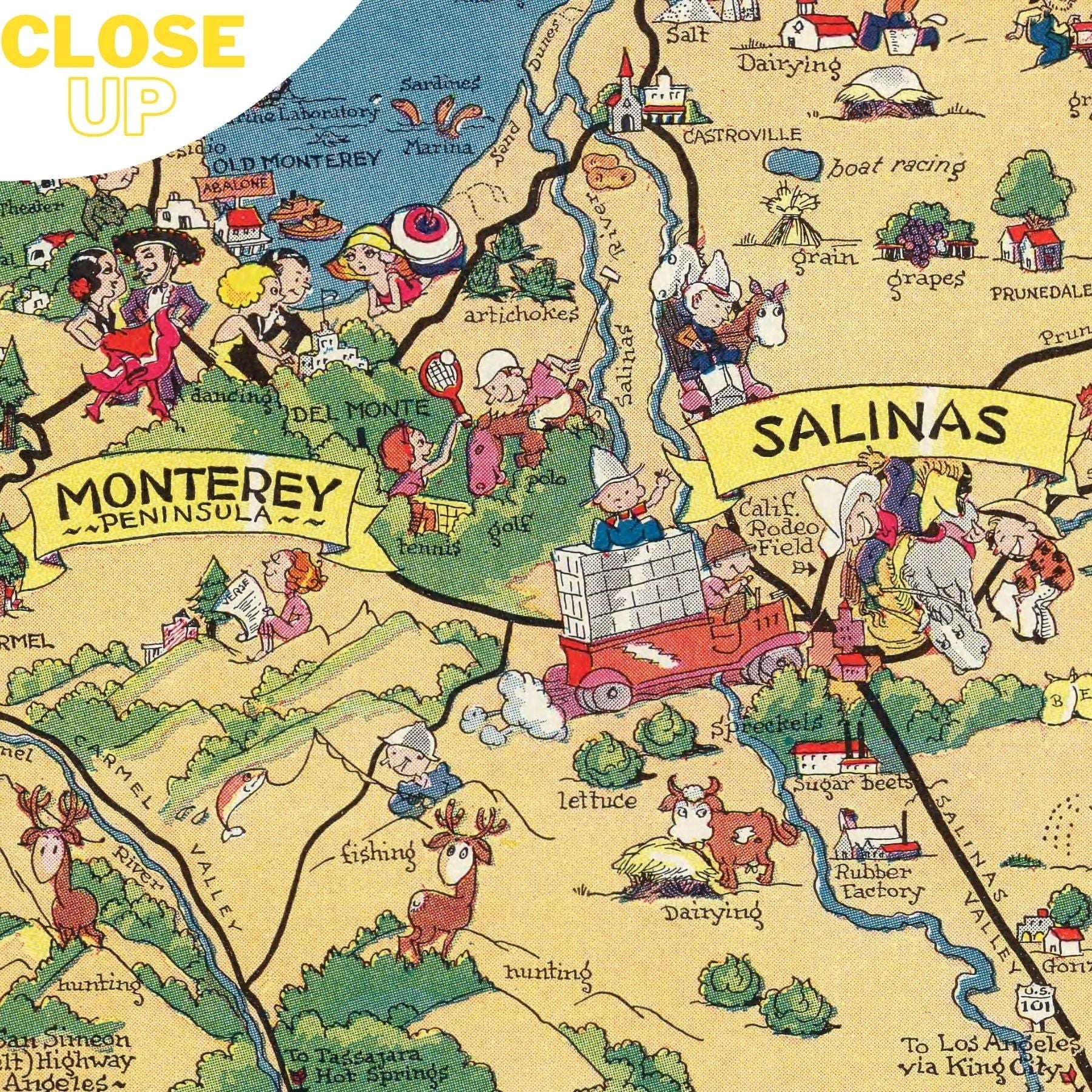 CALIFORNIA, MONTEREY BAY Wooden Puzzle | Vintage Pictorial Map | Adult Jigsaw Puzzles