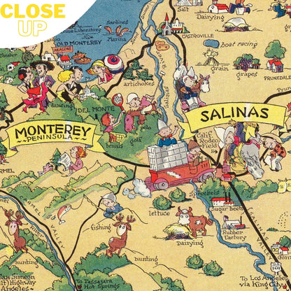 CALIFORNIA, MONTEREY BAY Wooden Puzzle | Vintage Pictorial Map | Adult Jigsaw Puzzles