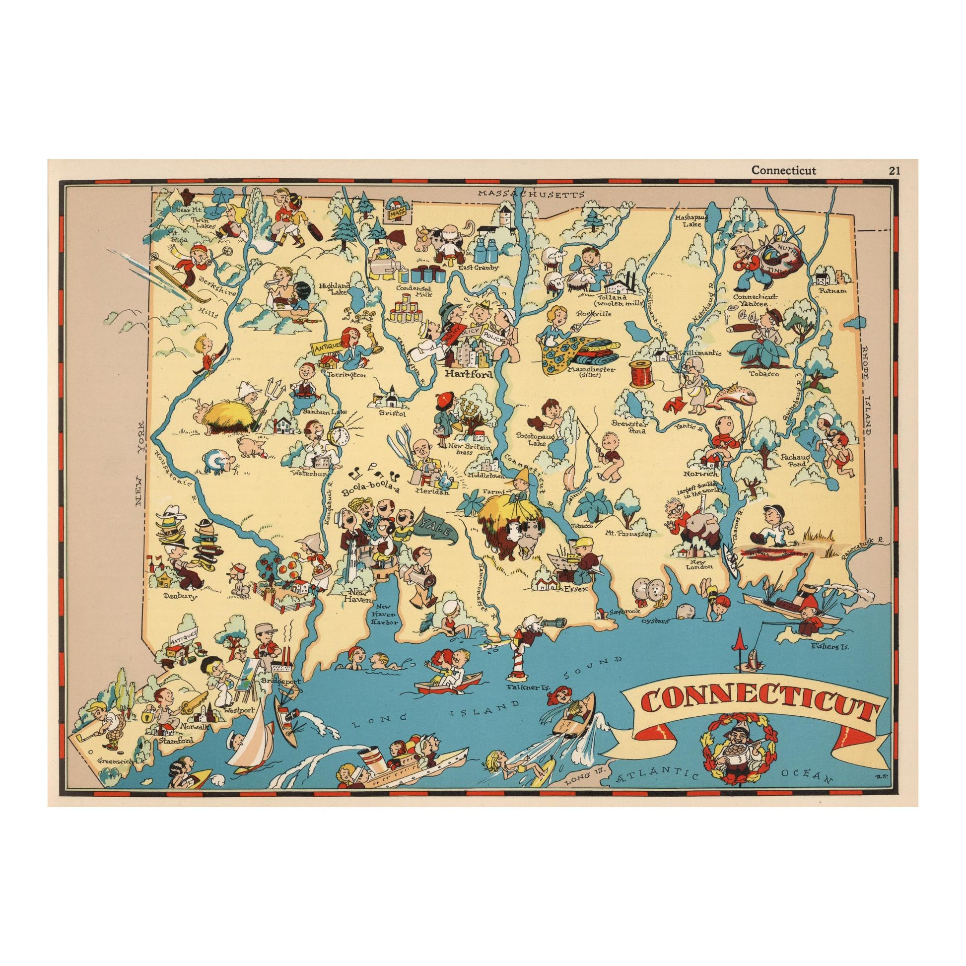 CONNECTICUT Wooden Puzzle | Vintage Pictorial Map | Adult Jigsaw Puzzles