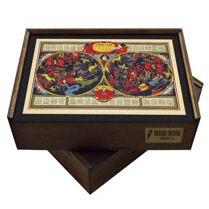 Collectible wooden puzzle of a vintage CELESTIAL Map with Horoscopes and Constellations