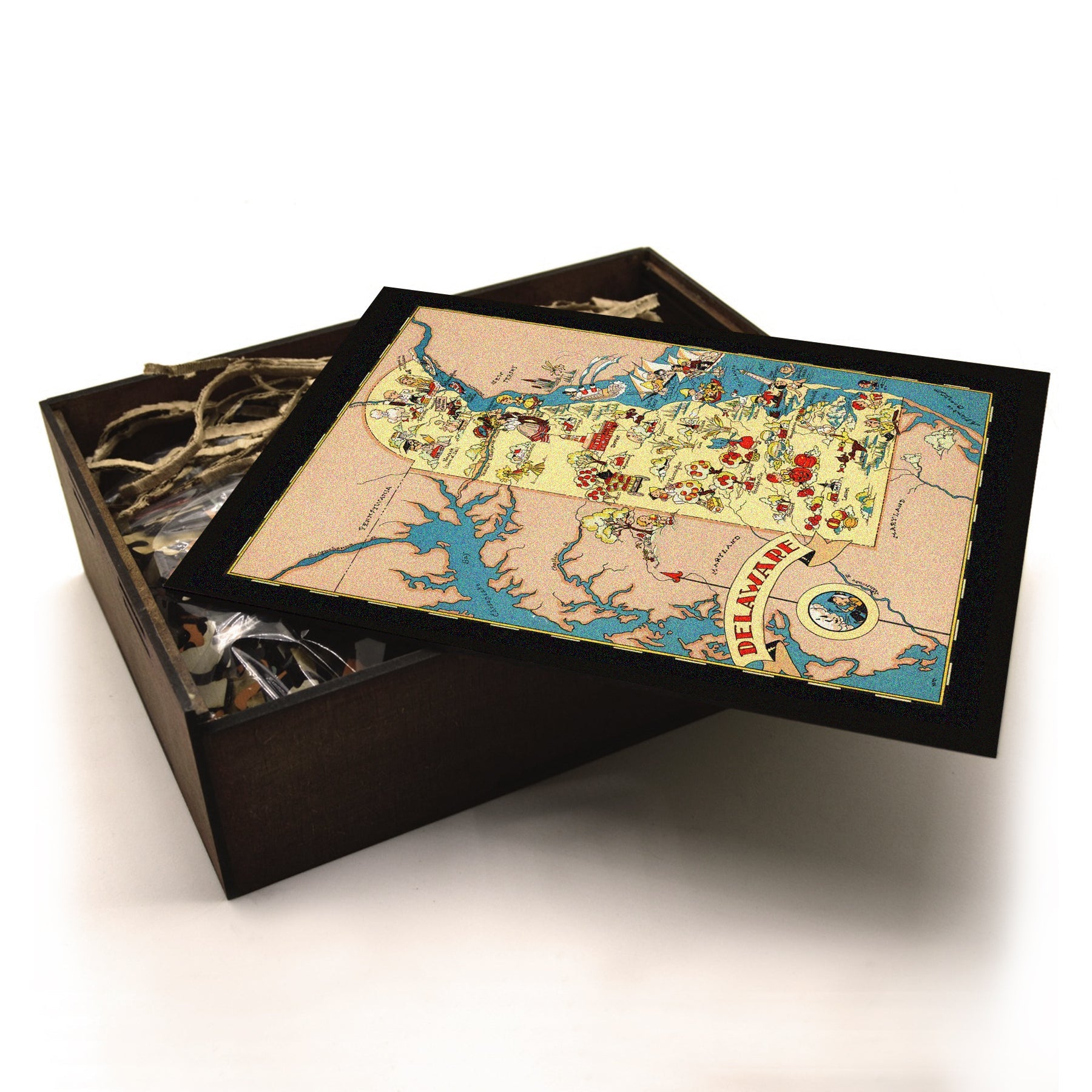 DELAWARE Wooden Puzzle | Vintage Pictorial Map | Adult Jigsaw Puzzles