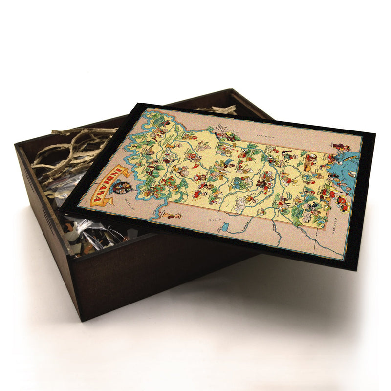INDIANA Wooden Puzzle | Vintage Pictorial Map | Adult Jigsaw Puzzles