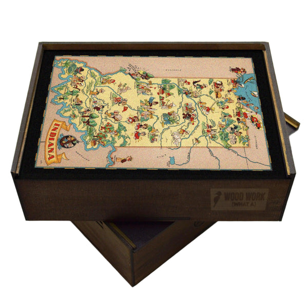 INDIANA Wooden Puzzle | Vintage Pictorial Map | Adult Jigsaw Puzzles