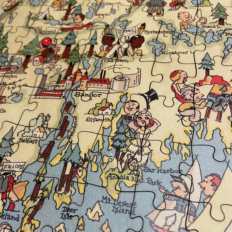 MAINE Wooden Puzzle | Vintage Pictorial Map | Adult Jigsaw Puzzles