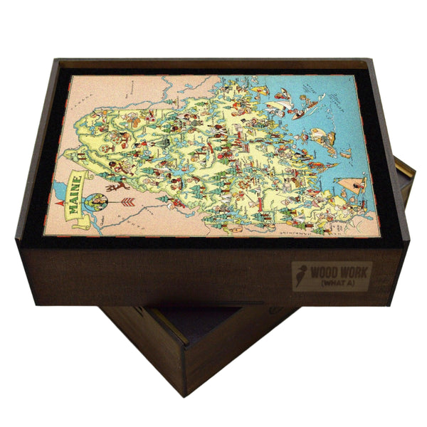 MAINE Wooden Puzzle | Vintage Pictorial Map | Adult Jigsaw Puzzles