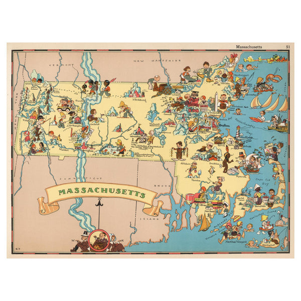 MASSACHUSETTS Wooden Puzzle | Vintage Pictorial Map | Adult Jigsaw Puzzles