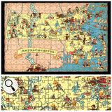 MASSACHUSETTS Wooden Puzzle | Vintage Pictorial Map | Adult Jigsaw Puzzles