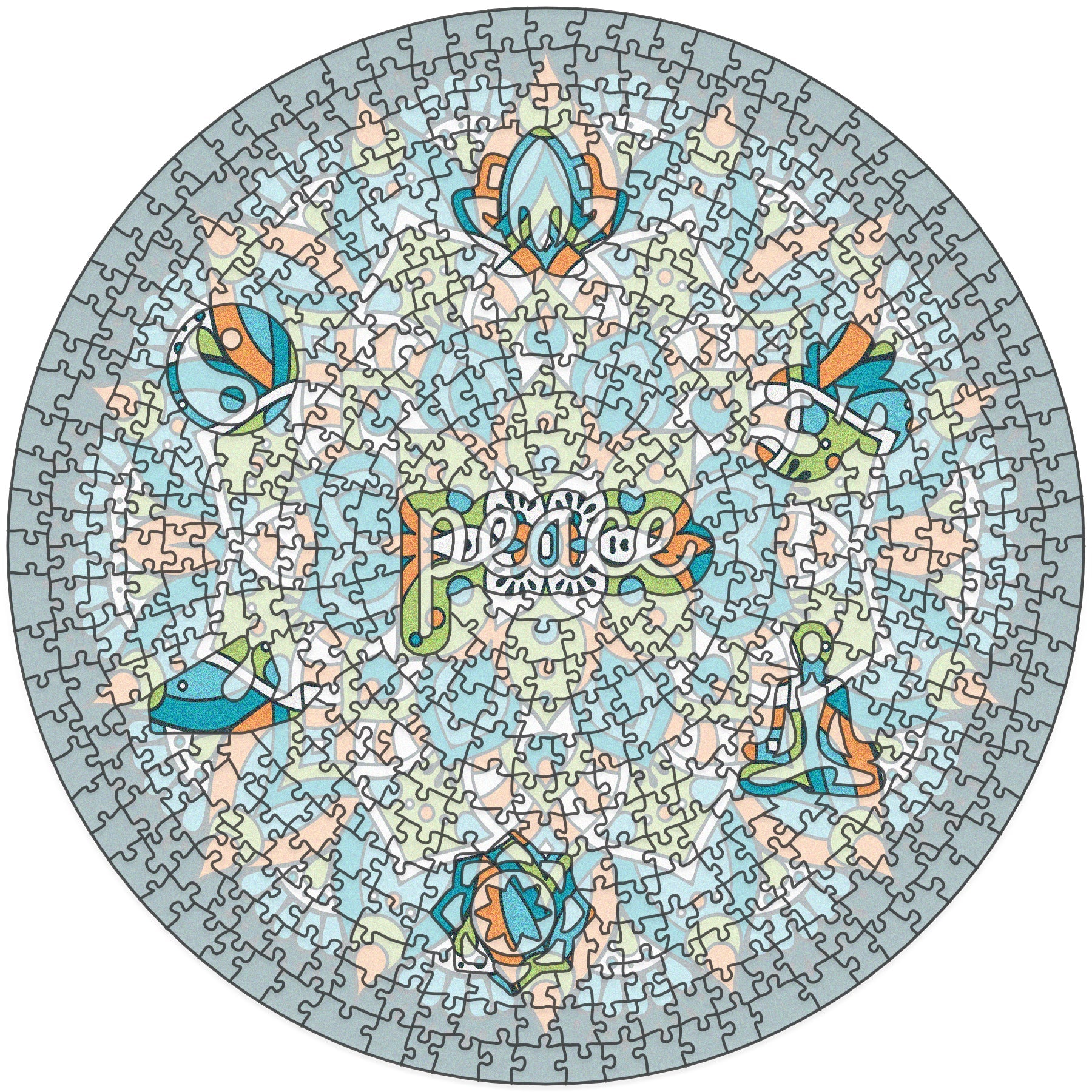 colorful mandala wooden jigsaw puzzle with a geometrical design.
